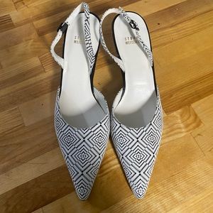 Stuart Weitzman Geometric Kitten Heal Slingbacks